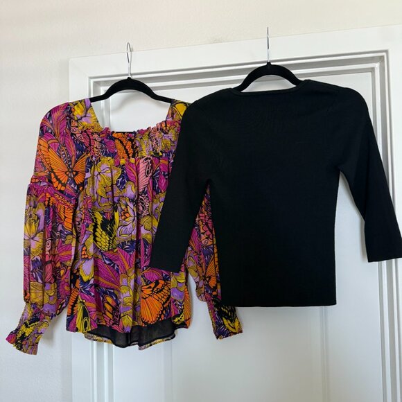 Anthropologie bundle 2 piece tops ribbed top sweetheart butterfly peasant XXS - Picture 2 of 10